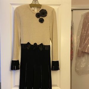 Tan, Black Knitted Dress